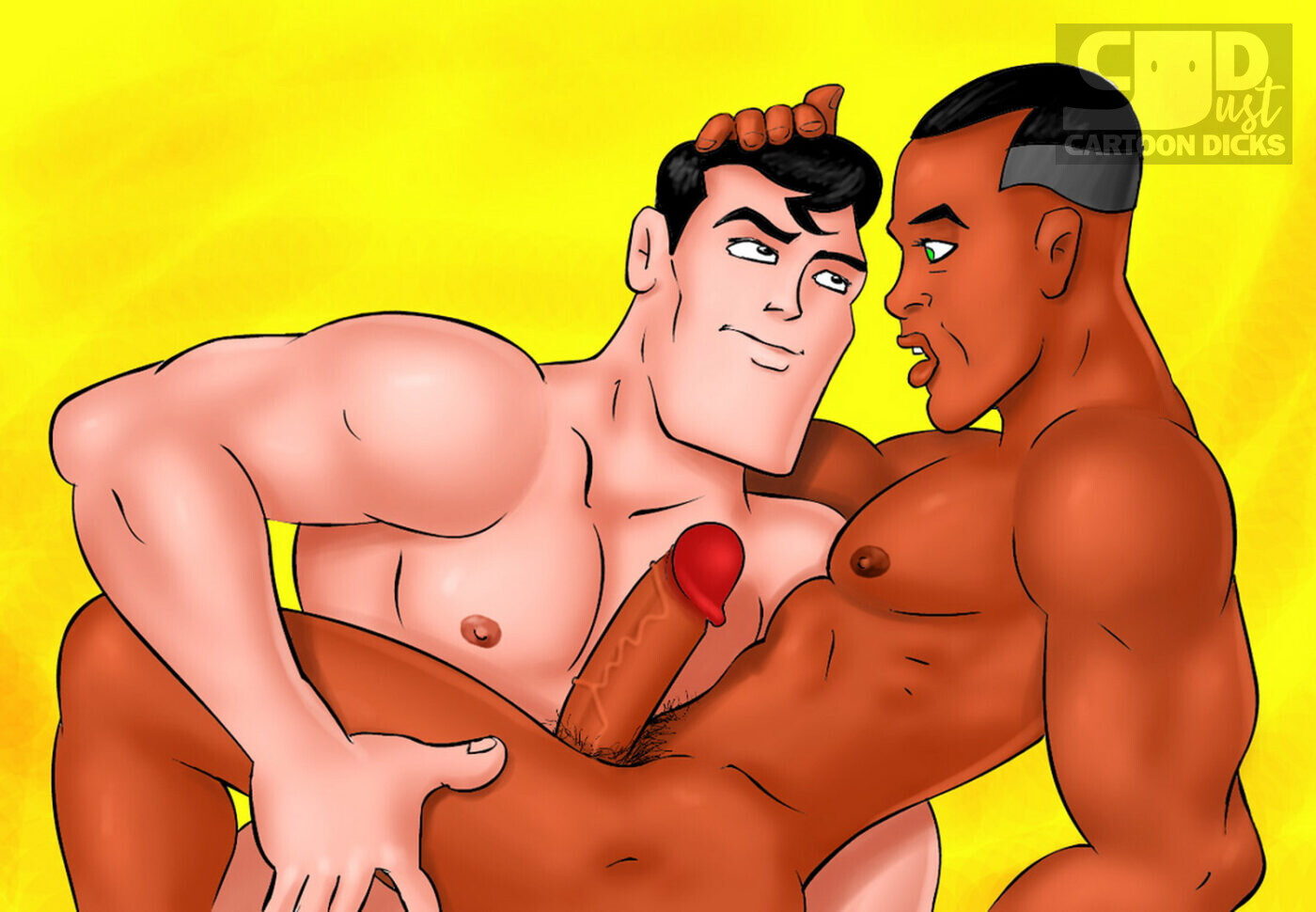 Fuck-ready gay black stud gets interracial cartoon sex
