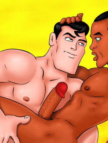 Fuck-ready gay black stud gets interracial cartoon sex